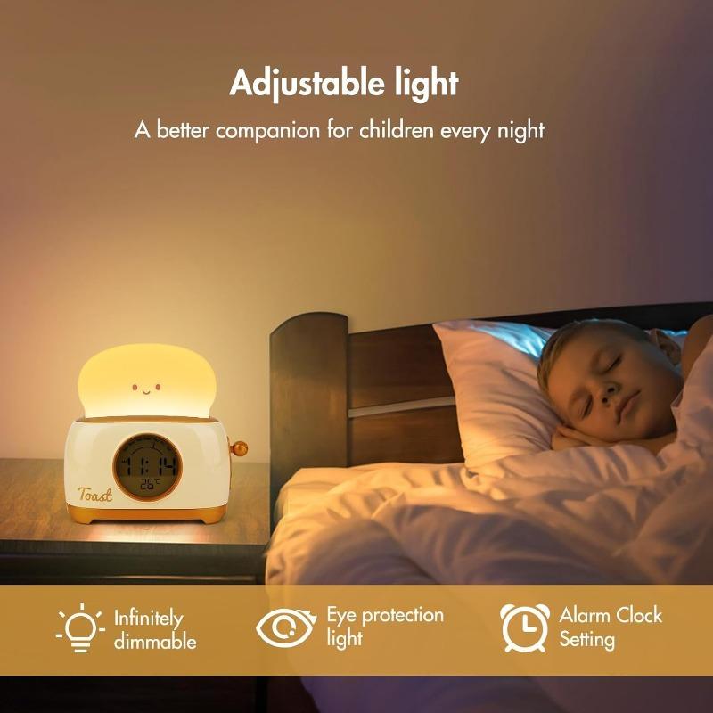 Cute Toast Lamp LED Toaster Clock Night Light for Kids Room Decor