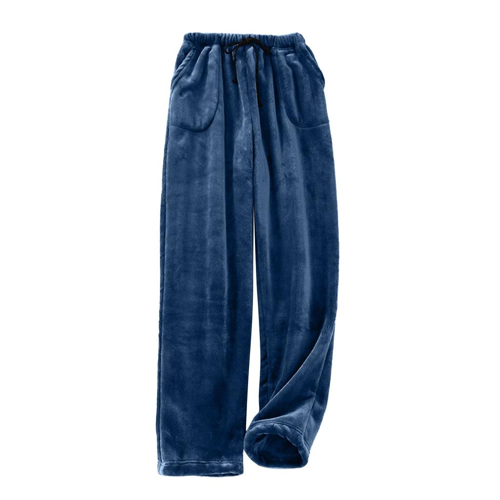 Женские пижамные штаны, плюшевые пижамные штаны, мягкая эластичная талия, пижамные штаны, однотонные штаны с 2 карманами