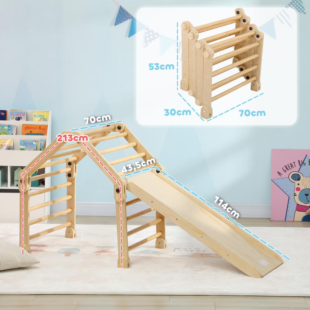 3 In 1 Climbing Frame Foldable Ladder And Slide Climbing Wall Wood For Children 1.5 4 Years
