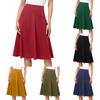 Women's High Waist Knee Length Elastic Knit A-Line Stretch Flared Casual Midi Skirt
