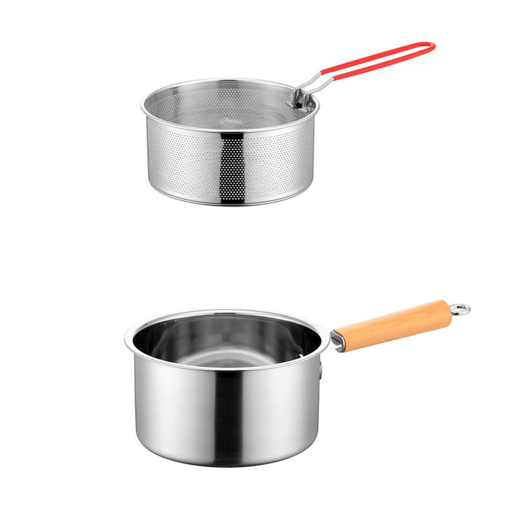 Non Stick Deep Fryer Pot with Strainer Strainer Basket Cooking Pot with Filter Mesh Milk
