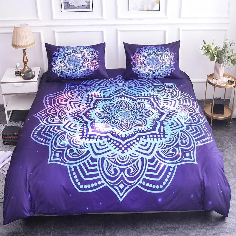 Комплект постельного белья Mandala размера King Flower Blue Purple Pink Комплект постельного белья Bohemian Mandala Style Soft Polyester Steady Cover