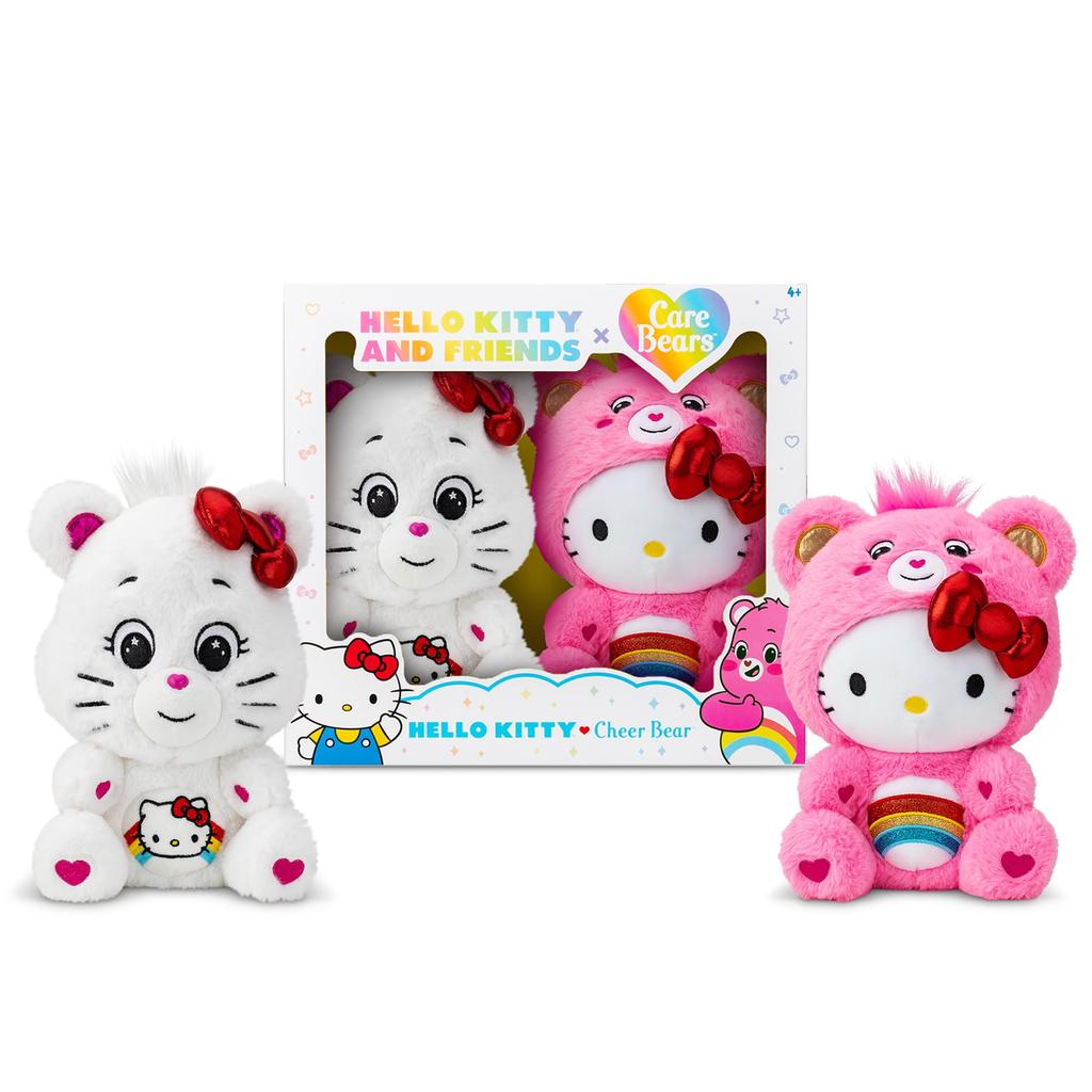 Care Bears Hello Kitty Loves Cheer Bear 10" Collectible Plush 2-Pack - Soft and Cuddly Material