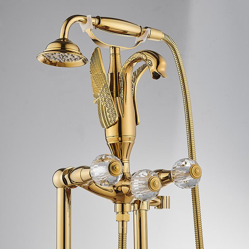 Tuqiu Gold Ванная комната Ванна Смеситель Ручной Душ Отдельно Стоящий Черный Масло Матовый Лебедь Смесители Для Ванны Напольный Монтаж