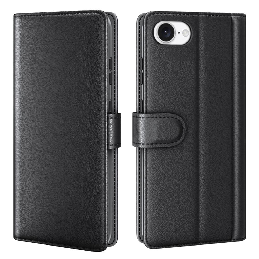 For iPhone 16e Stand Cases Calf Texture Genuine Split Leather Wallet Phone Cover