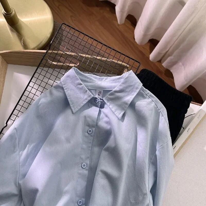 Толстая женская рубашка на осень-зиму, повседневная свободная рубашка с воротником-поло, кардиганы, хлопковая блузка, одежда, однотонные топы 29619