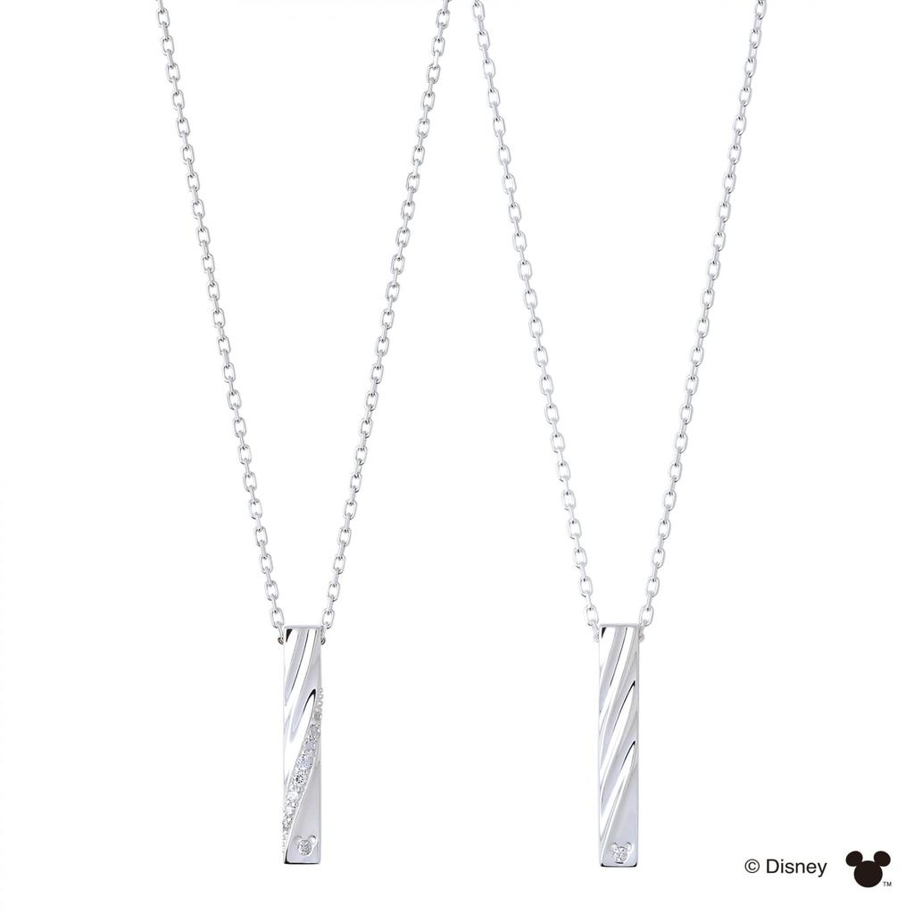 THE KISS Disney Hidden Mickey Diamond Silver Pair Necklace DI-SN516DM-517DM - Silver Twisted Bar Top for Men & Women, Gift Box