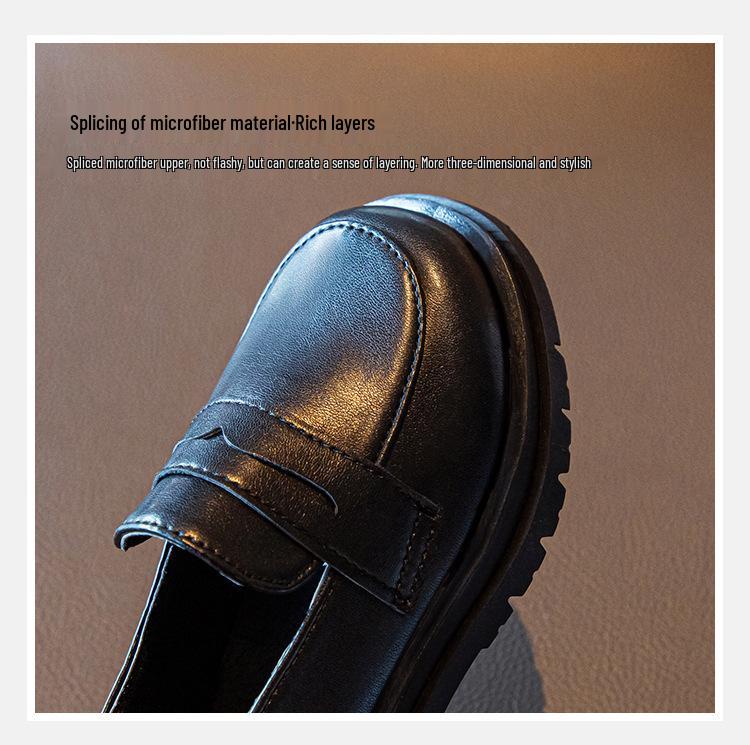 Детские черные кожаные туфли в британском стиле ретро для весны и осени 2025 года