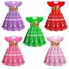 Kids Girls Cartoon Santa Claus Christmas Tree Elk Print Ruffle Sleevess New Year Dress