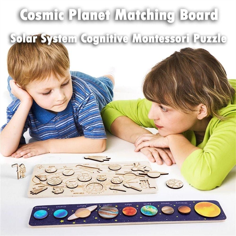 Children Planet Matching Science Planet Puzzles Wooden Puzzle Jigsaw Tray Solar System Puzzle