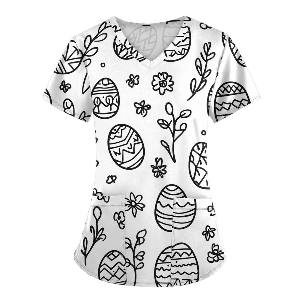 Женские модные комбинезоны с коротким рукавом и V-образным вырезом, с карманами, пасхальные топы с принтом, одежда