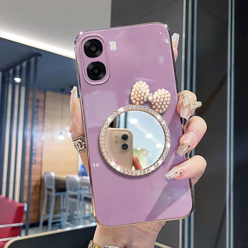 For OPPO A6X A6 Pro Case Soft Plating brick inlaid pearl butterfly makeup mirror Smooth Electroplated For OPPO A6 Pro A6X Back Cover