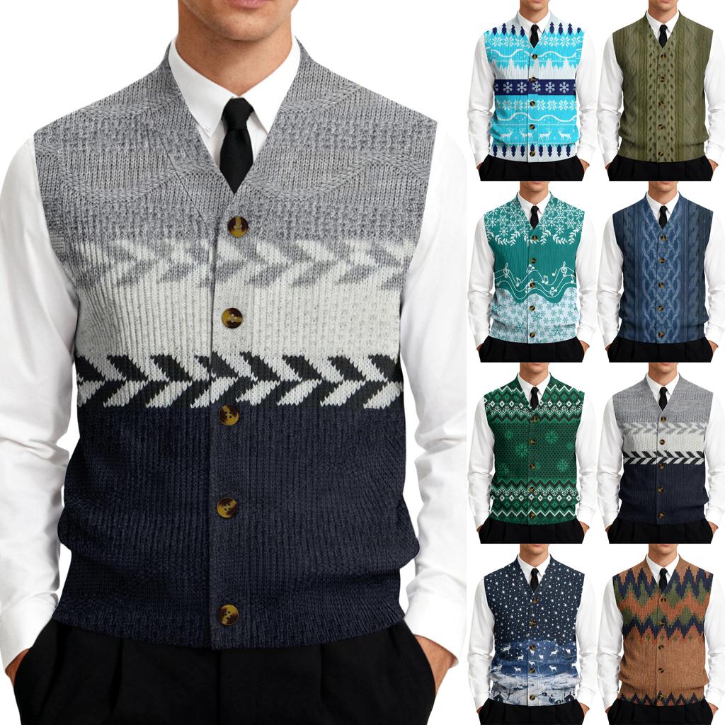 Men's V-Neck Sleeveless Knit Cardigan Vest