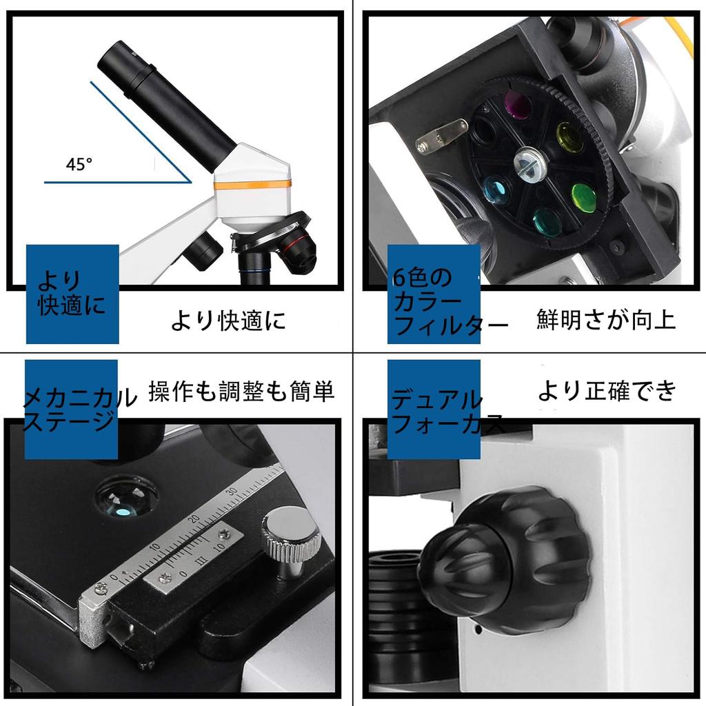 Svbony SV601 Монокулярный микроскоп, 40X-1600X Высокое увеличение Биологический микроскоп с двойной светодиодной системой освещения, Одноосевой грубый/точный