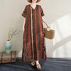 2025 Plus Size Summer Women Long Dress Vintage Oversized Basic Stripe Casual Printing V-Neck Loose Dress