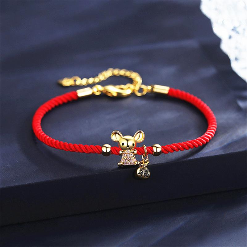 Red Rope Bracelet Zodiac Rats Bracelets For Women Birthday Lucky Wish Jewelry Bangle Girl New Year Christmas Ornaments Xmas Gift