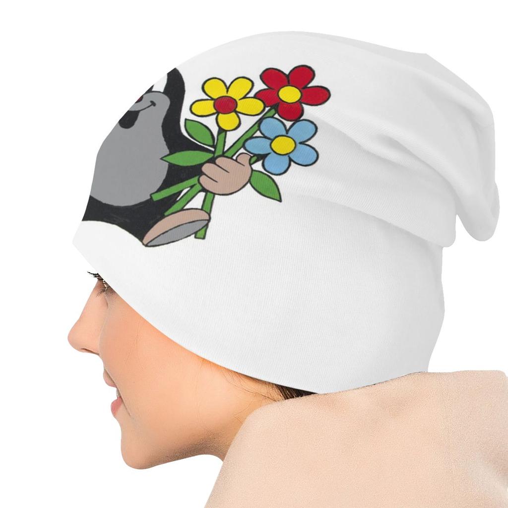 Шапка с напуском Happy Mole с цветком, унисекс, зимние шапочки Skullies, шапка для взрослых, мультяшная шапка Krtek Little Maulwurf, вязаная шапка