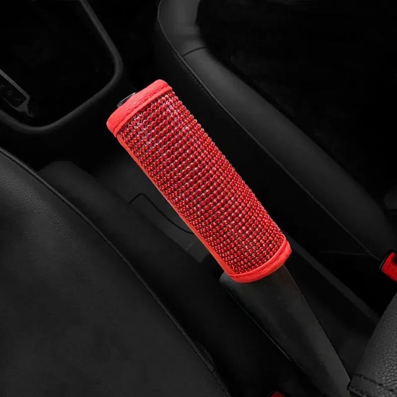 Bling Car Accessories Women Handbrake Gear Shift Rearview Mirror Armrest Cover Shoulder Pad Red Rhinestone Decoration Styling