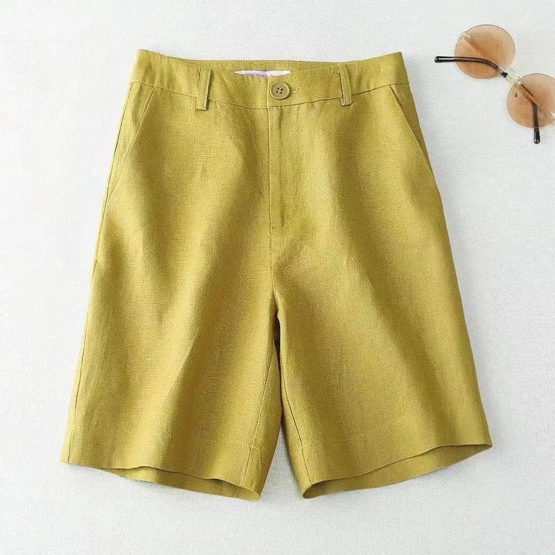 Summer New Cotton and Linen Casual Shorts for Women High Waist Plus Size Wide Leg Shorts Woman Fashion Simple Straight Office Lady Short Pants 24712