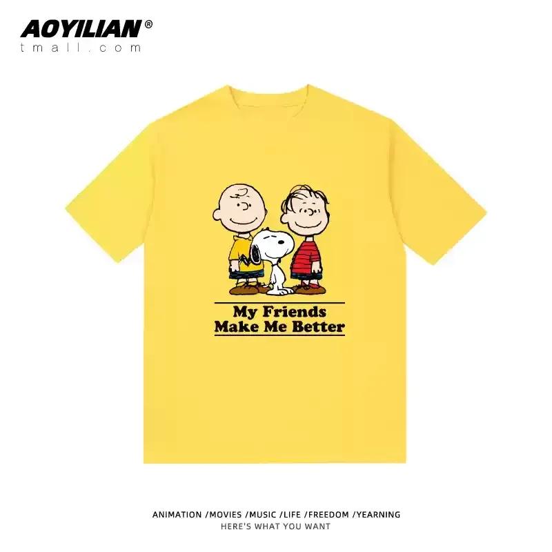 Snoopy Tshirt Charlie Brown coshort sleeve anime cartoon men and women 100 cotton loose street fashion brand short sleeve