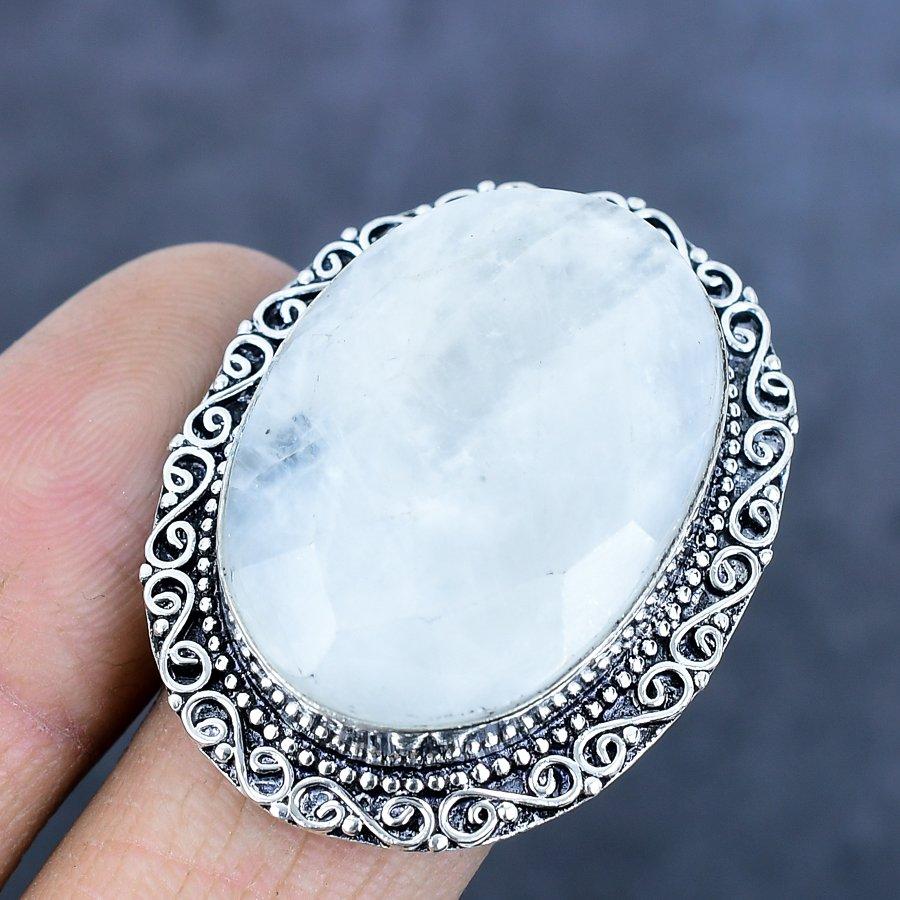Кольцо из серебра 925 пробы с натуральным лунным камнем, размер 9, W6e54