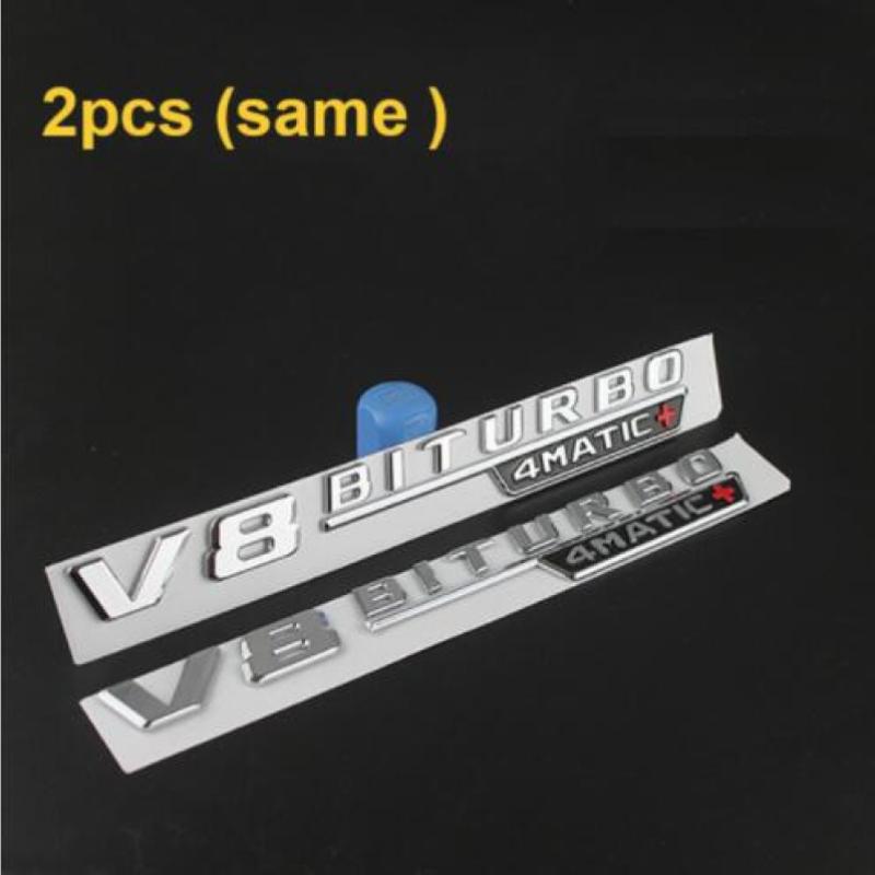 2pcs Letter Emblem V12BITURBO V8 BITURBO 4MATIC+ TURBO 4MATIC Car Styling Fender Logo Sticker Chrome Black Red