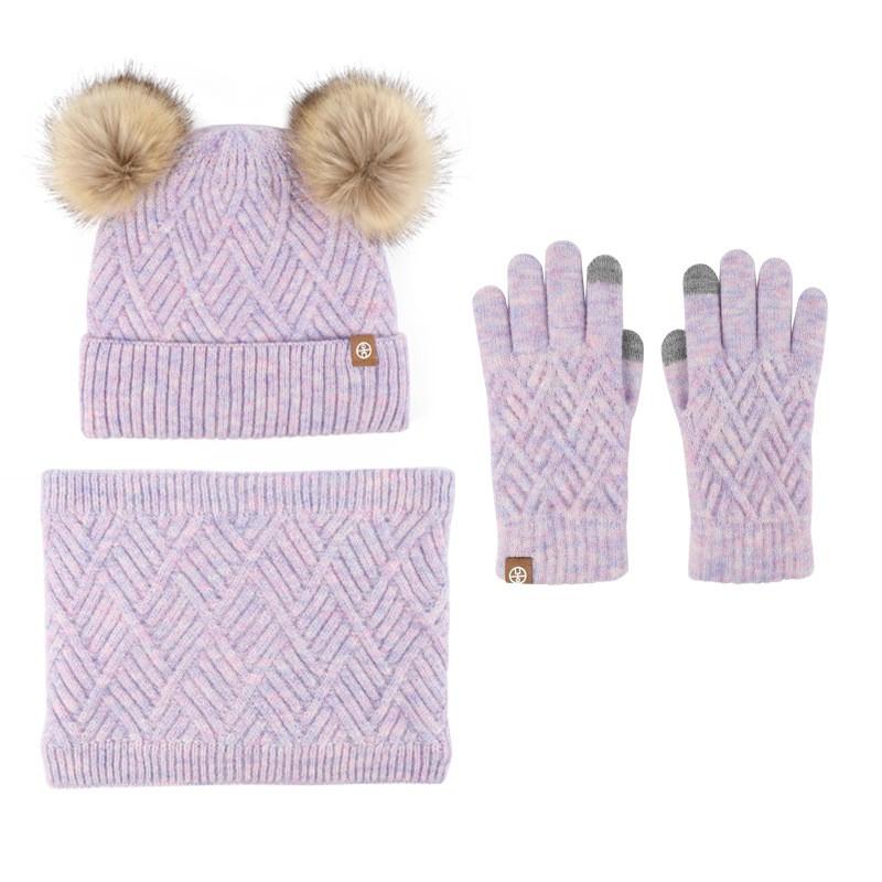 Kids Winter Knit Hat Scarf Gloves Set Warm Fuzzy Pom Childrens Cold Weather Accessories