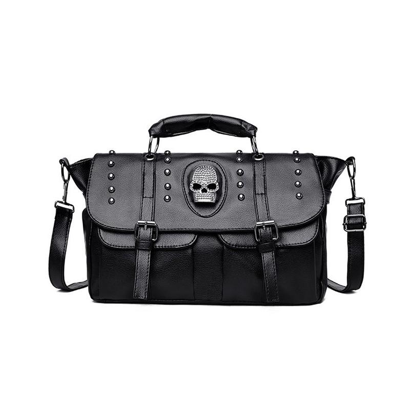 Женская сумка большой вместимости высокого качества, женская сумка через плечо с заклепками в виде черепов, в стиле хип-хоп панк, модные плечевые сумки для путешествий
