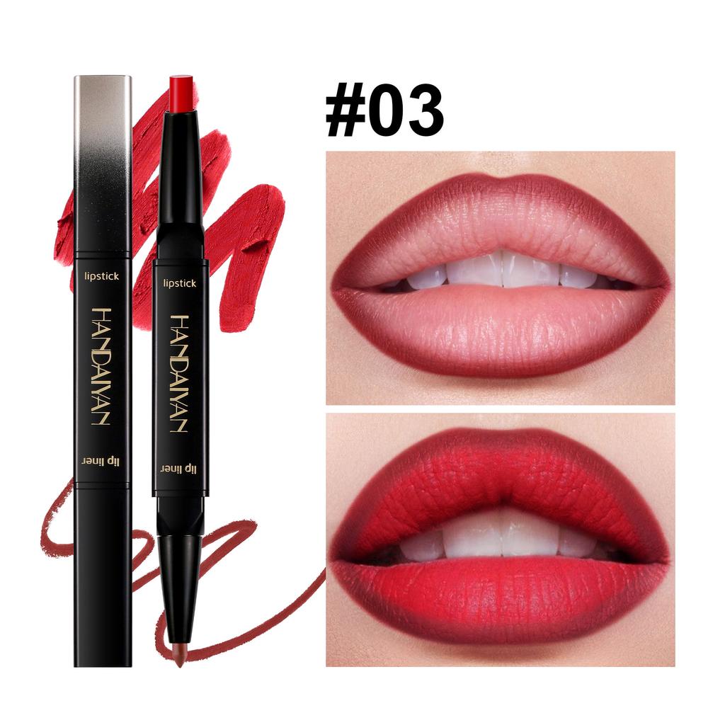 HANDAIYAN 2-in-1 Dual-Ended Lipstick and Lip Liner Pencil, Matte Waterproof Long-Lasting Smooth Pigmented Lip Contour Liner and Lipstick Combo