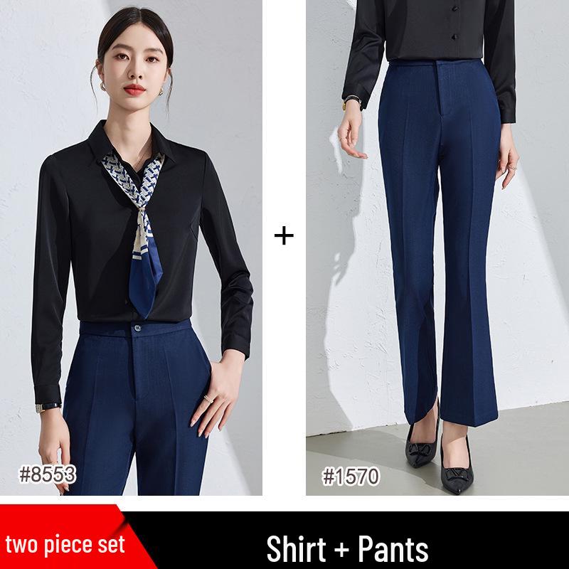 Women's Black Professional Shirt with Hidden Placket - Spring/Autumn Style
