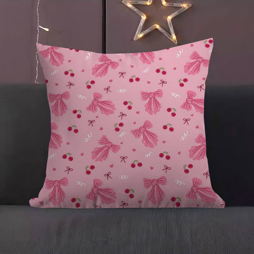 Pink Bow Maple Design Cushion Cover Happy Autumn Harvest Decor Holiday Decorati Pillow Cover