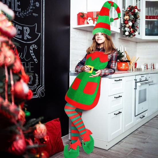 3/4/5 шт. классический рождественский фартук, шляпа, повязка на голову, костюм для вечеринки, комплект с ухами эльфа, для взрослых, кухня, рождественский праздник, украшение для шеф-повара