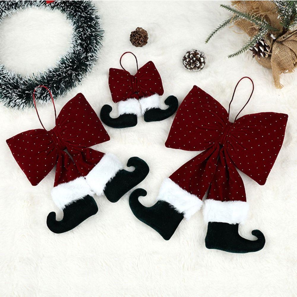 Wine Red Christmas Tree Bowknot Rhinestone Bowknot Hanging Ornament Xmas Decor
