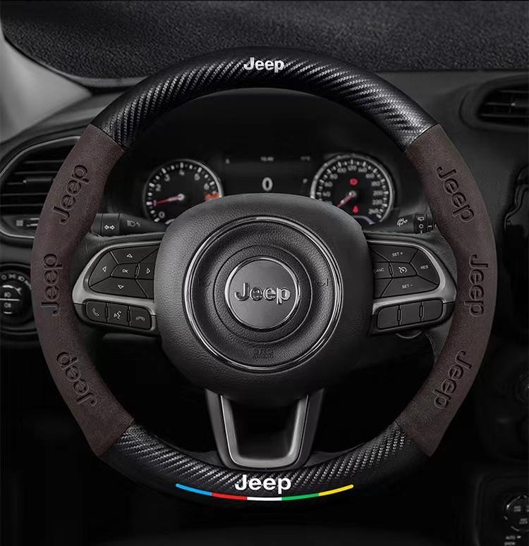 RKM3 Carbon Fiber Suede Car Steering Wheel Cover Jeep Grand Cherokee Wrangler Renegade Patriot Commander Compass Wagoneer Gladiator