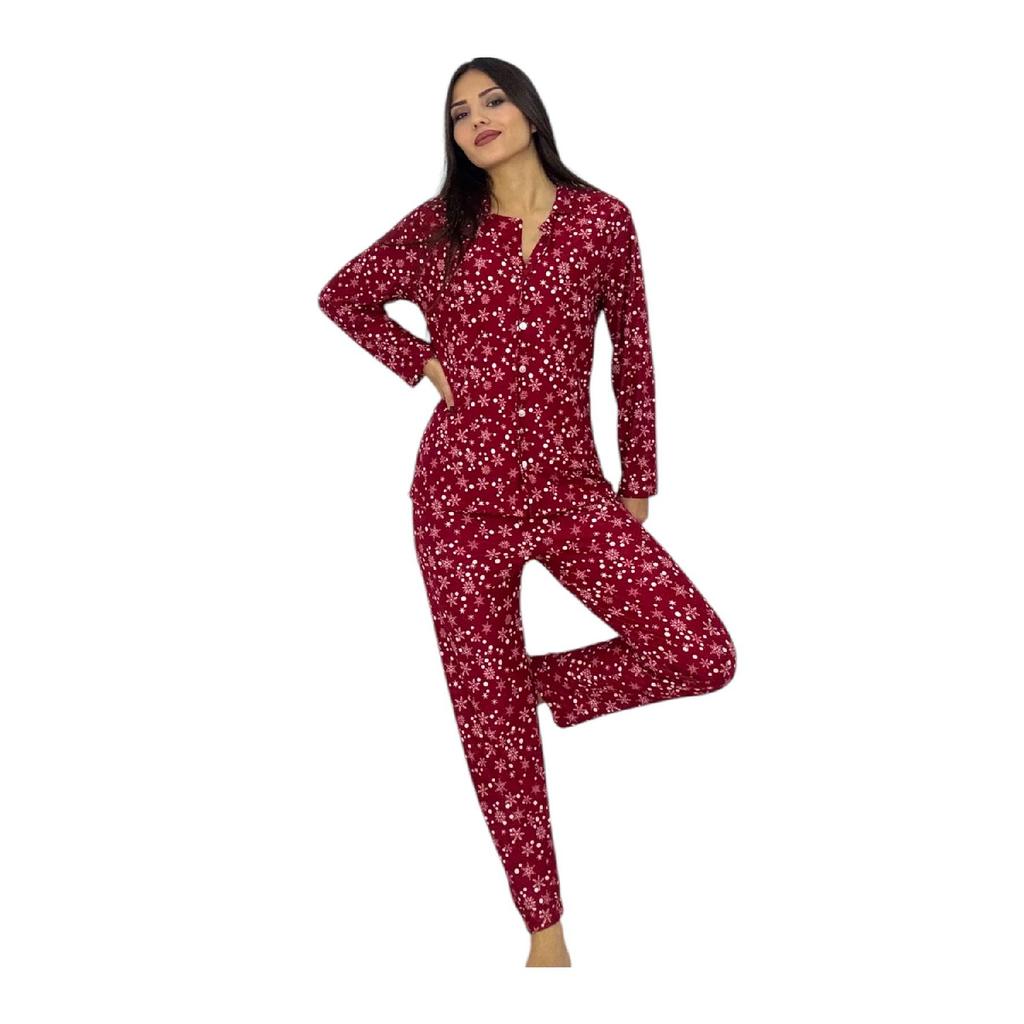 Новогодний зимний пижамный комплект на пуговицах