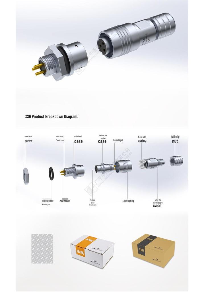 Central Link XS6 Aviation Plug Push-Pull Self-Locking Gold-Plated Connector (2/3/4/5 Pin Options)