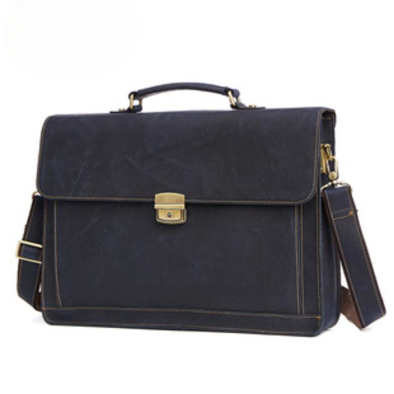 Genuine Leather Men's Briefcase Business Vintage Tote Computer Bag Men's Crazy Horse Leather Multifunctional Bag for Men