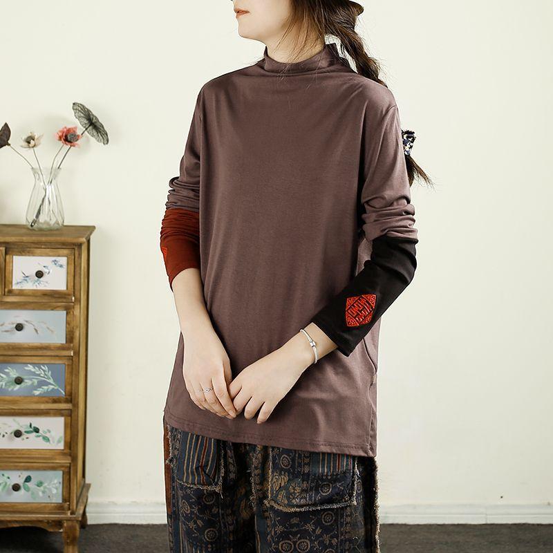 Double-sided Fleece Half-high Neck Bottoming Shirt for Women In Autumn and Winter New Pure Desire Style Cuff Embroidered Wedding Top