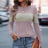 Женская футболка с круглым вырезом и длинным рукавом, полосатая футболка контрастного цвета, приталенный пуловер, топы, повседневная одежда