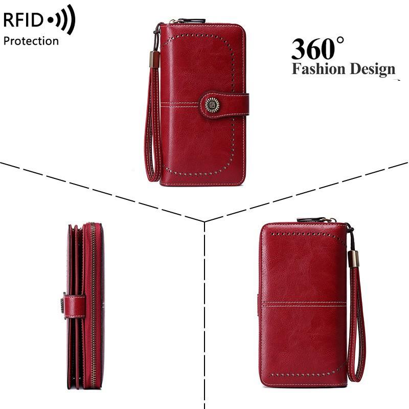 RFID Кошелек-щетка от кражи с длинной молнией Женский кошелек Европейский и американский Большой вместимости Ручной ID-кошелек