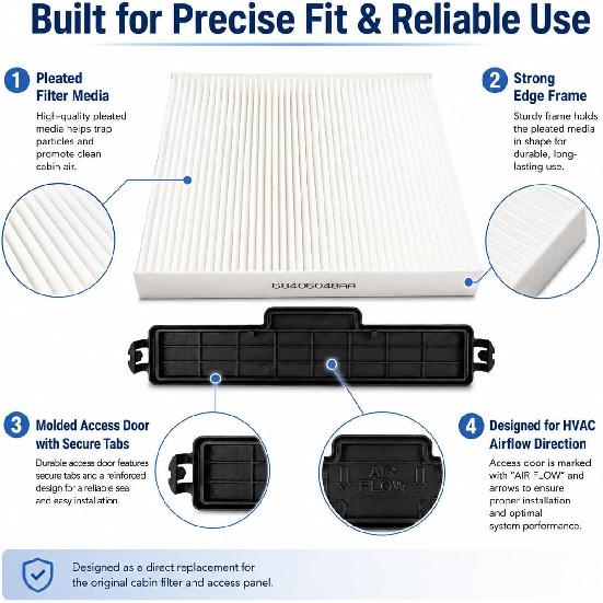 68406048AA Cabin Air Filter and Access Door Fits for Dodge Ram 1500 2500 | 3500 4500 5500, Replaces 68318365AA 68052292AA