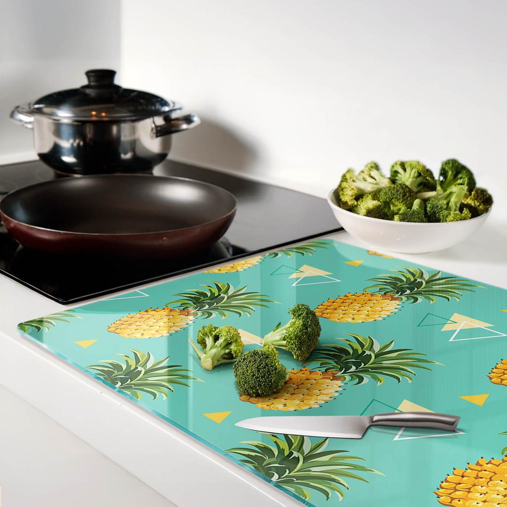Decorative Glass Kitchen Cutting and Serving Board Pineapple 80x52 cm