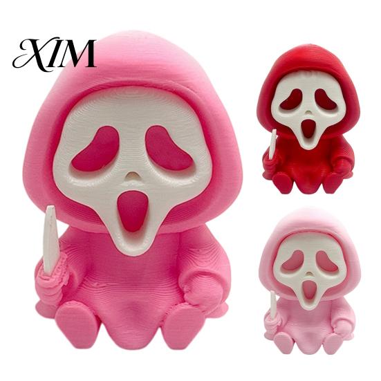 Desktop 3D Printed Skull Decor Halloween Ghost Statue, Cartoon Skeleton Sculpture, Textures Cute Dark Aesthetic Room Accessories Compact Horror