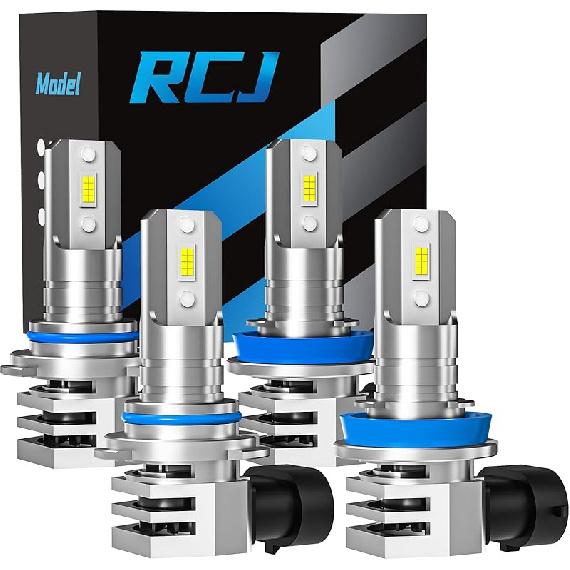 RCJ Fog Weather Light Bulbs, 9006/HB4 Bulbs 6000K Cool White With Cooling Fan, Plug-N-Play, Pack Of 2