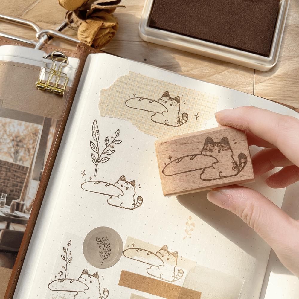 Cartoon Design Rubber Stamp Solid Wooden Grip Decorative Seal Cute Cat Rubber Stamp Photo Album