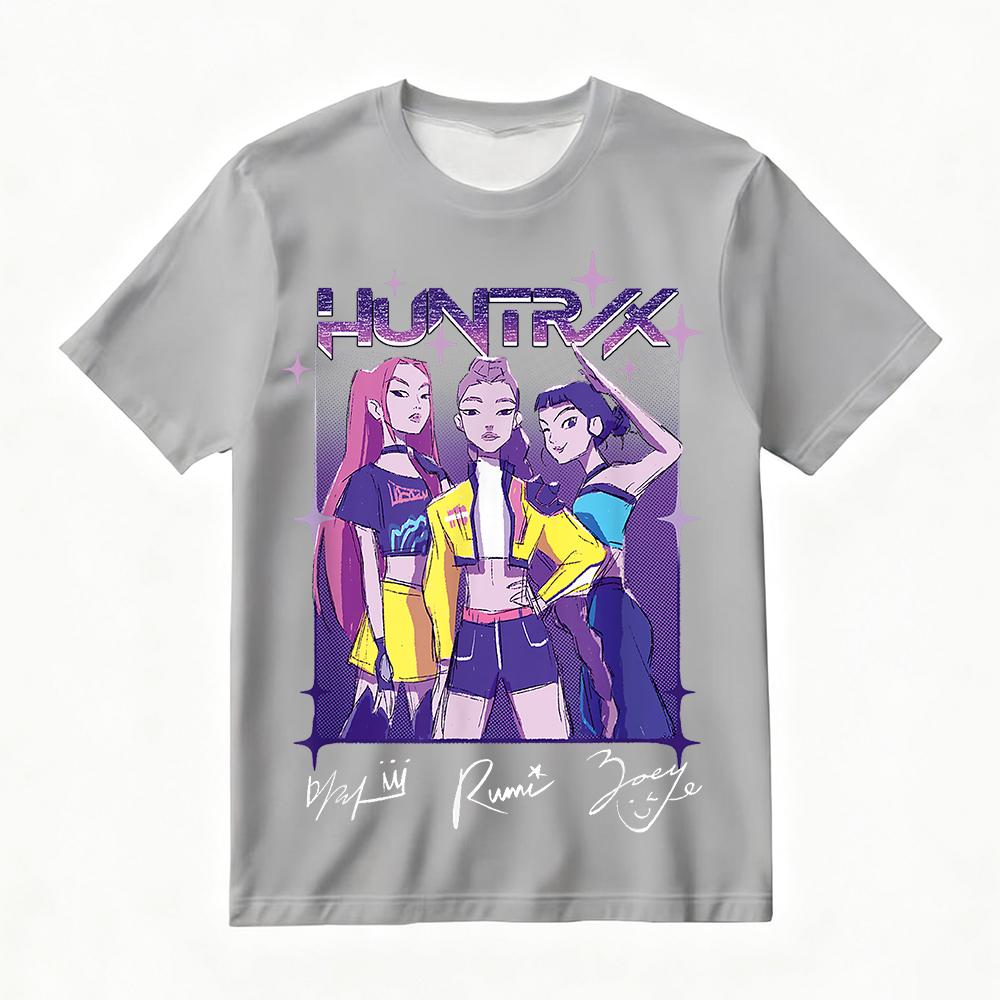 Женская футболка с принтом K-Pop Demon Hunters, летняя, модная, уличная и для различных случаев, с персонажами группы HUNTRIX, топ в стиле Y2k