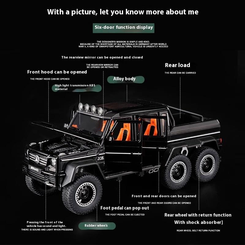 1/20 Mercedes Benz AMG G63 6X6 Внедорожник из сплава Металлическая литая модель автомобиля Звук и свет Большой подарок для взрослого Парню Коллекция