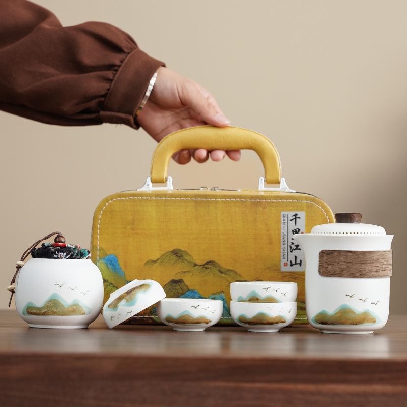New Chinese Lingxue Kuaike Cup Set Souvenir Gift Coarse Pottery Qingshan Flying Bird Company Gifts to Customers