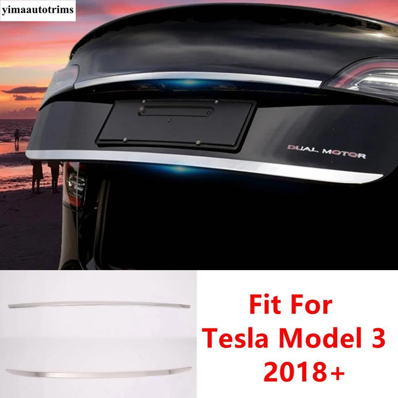 Rear Trunk Tail Gate Door Strip Overlay Decoration Cover Trim Stainless Steel Accessories Exterior For Tesla Model 3 2018 -