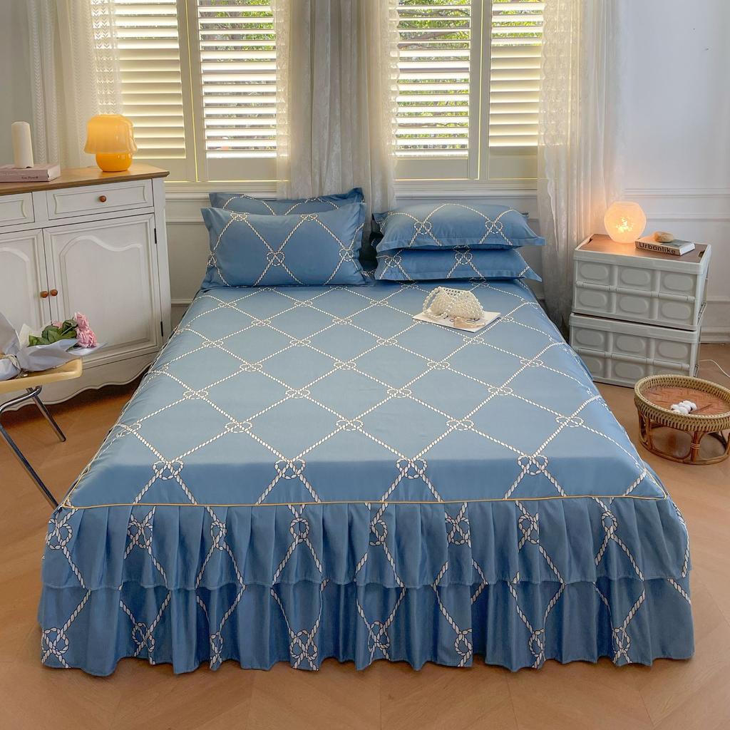 Двухслойная кружевная юбка-кровать, комплект из трех предметов, утолщенное противоскользящее покрывало, юбка-кровать, цельное покрывало, юбка-кровать, комплект из трех предметов